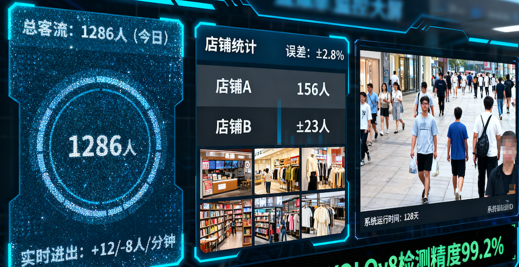 商业街 AI 客流统计系统：误差 < 3%，高流量区租金溢价 32%