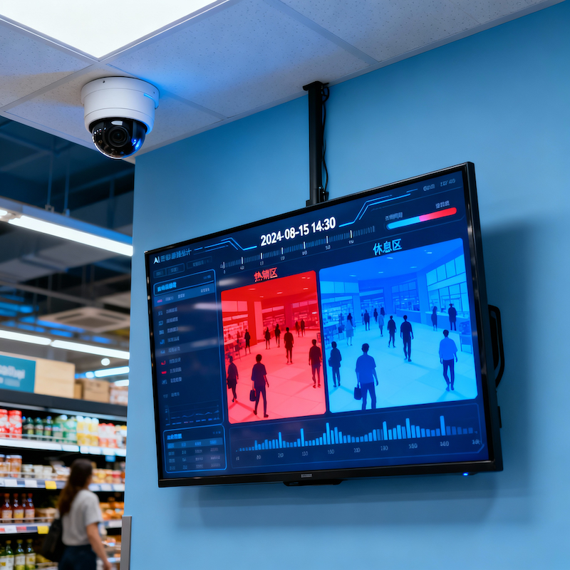 通过AI无人巡店模式，实时精准统计多维度人流变化